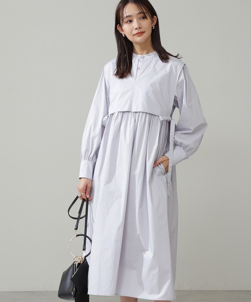 N.(N. Natural Beauty Basic)(エヌエヌナチュラルビューティーベーシック)の「◆レイヤードスタンドシャツワンピース(シャツワンピース・レディース・オフホワイト/グリーン/グレイッシュブルー・MEDIUM)」の3枚目の写真