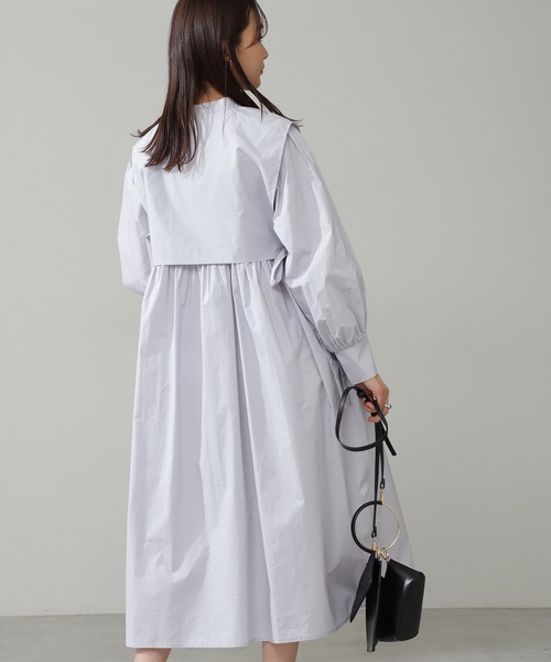 N.(N. Natural Beauty Basic)(エヌエヌナチュラルビューティーベーシック)の「◆レイヤードスタンドシャツワンピース(シャツワンピース・レディース・オフホワイト/グリーン/グレイッシュブルー・MEDIUM)」の10枚目の写真