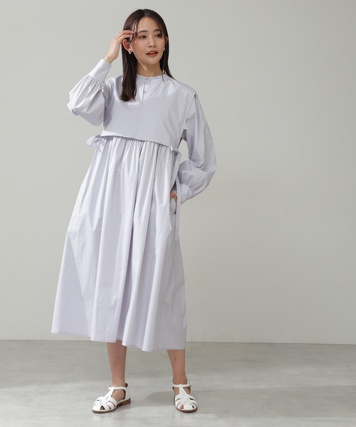 N.(N. Natural Beauty Basic)(エヌエヌナチュラルビューティーベーシック)の「◆レイヤードスタンドシャツワンピース(シャツワンピース・レディース・オフホワイト/グリーン/グレイッシュブルー・MEDIUM)」の9枚目の写真