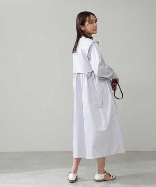 N.(N. Natural Beauty Basic)(エヌエヌナチュラルビューティーベーシック)の「◆レイヤードスタンドシャツワンピース(シャツワンピース・レディース・オフホワイト/グリーン/グレイッシュブルー・MEDIUM)」の8枚目の写真