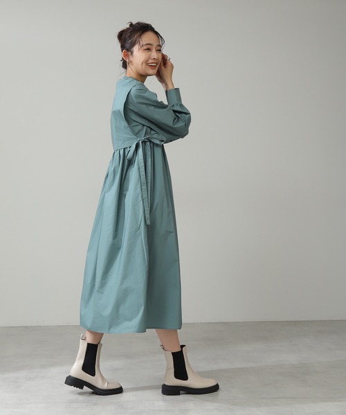 N.(N. Natural Beauty Basic)(エヌエヌナチュラルビューティーベーシック)の「◆レイヤードスタンドシャツワンピース(シャツワンピース・レディース・オフホワイト/グリーン/グレイッシュブルー・MEDIUM)」の7枚目の写真