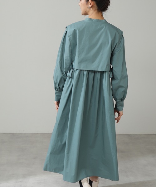 N.(N. Natural Beauty Basic)(エヌエヌナチュラルビューティーベーシック)の「◆レイヤードスタンドシャツワンピース(シャツワンピース・レディース・オフホワイト/グリーン/グレイッシュブルー・MEDIUM)」の12枚目の写真