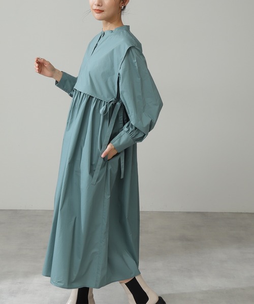 N.(N. Natural Beauty Basic)(エヌエヌナチュラルビューティーベーシック)の「◆レイヤードスタンドシャツワンピース(シャツワンピース・レディース・オフホワイト/グリーン/グレイッシュブルー・MEDIUM)」の11枚目の写真