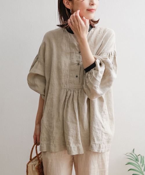 URBAN RESEARCH DOORS（アーバンリサーチドアーズ）の「バイカラーリネンブラウス（シャツ/ブラウス・レディース・ナチュラル/ブラック・1）」の7枚目の写真