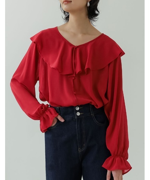 楊柳クレープビッグカラーブラウス
