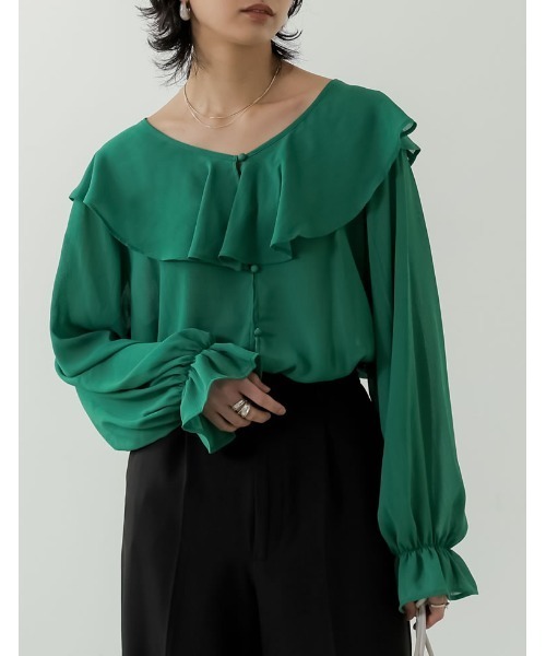 楊柳クレープビッグカラーブラウス