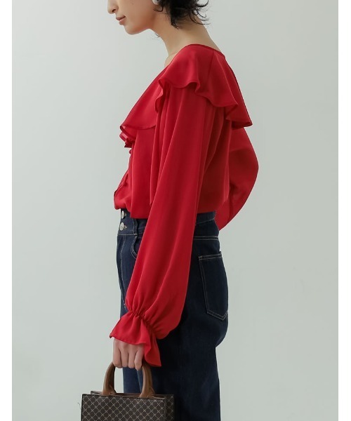 楊柳クレープビッグカラーブラウス