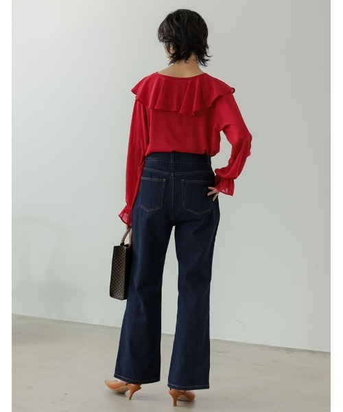 楊柳クレープビッグカラーブラウス