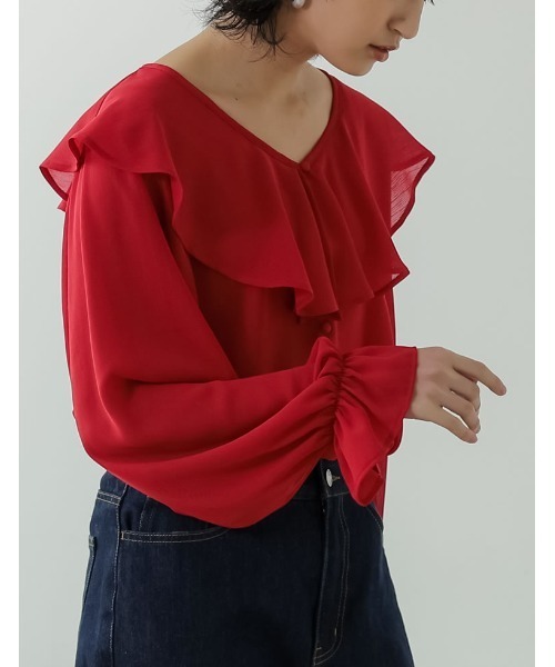 楊柳クレープビッグカラーブラウス