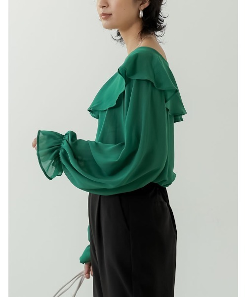 楊柳クレープビッグカラーブラウス