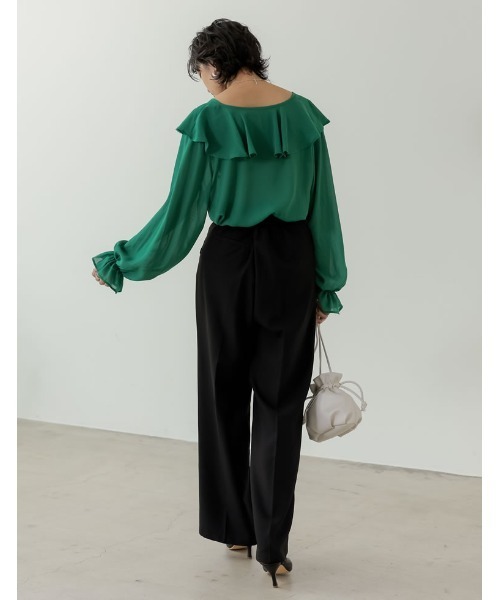 楊柳クレープビッグカラーブラウス
