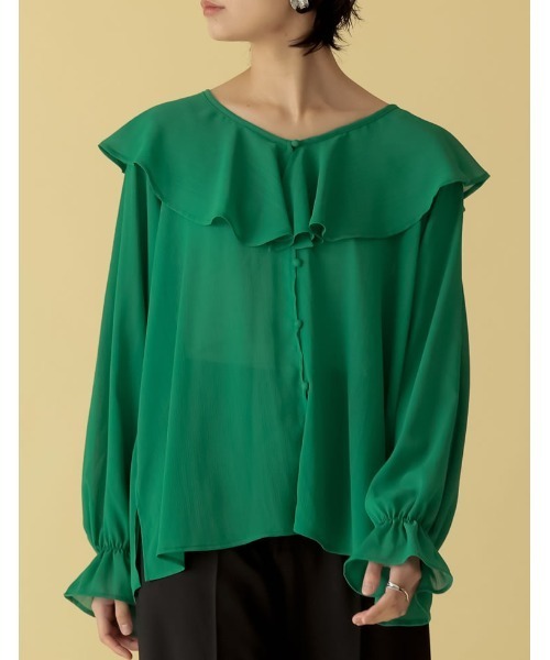 楊柳クレープビッグカラーブラウス