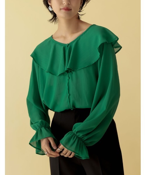 楊柳クレープビッグカラーブラウス