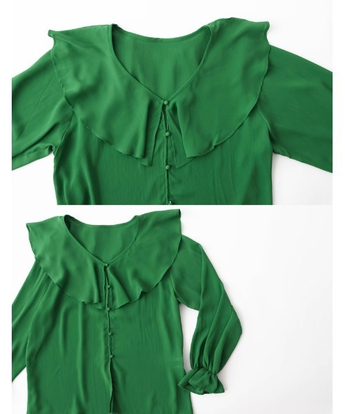 楊柳クレープビッグカラーブラウス