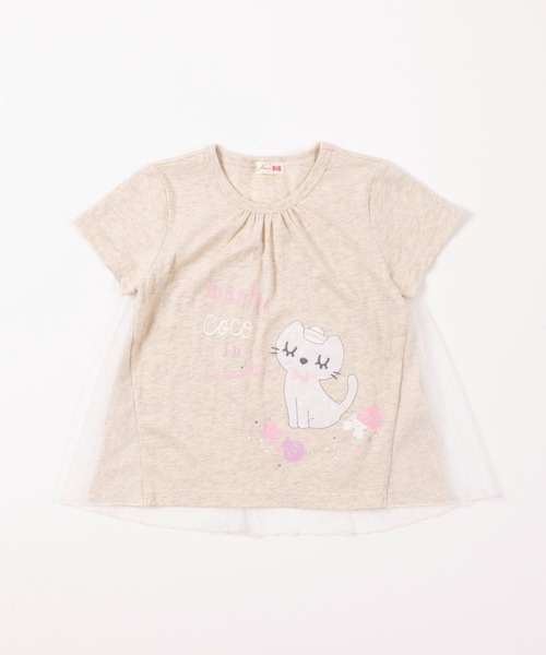 KP(ケーピー)の「cocoちゃんアップリケ付き後水玉チュール切替え半袖Tシャツ(100-130cm)(Tシャツ/カットソー・キッズ・ブルー/オートミール・110cm/100cm/120cm/130cm)」の2枚目の写真
