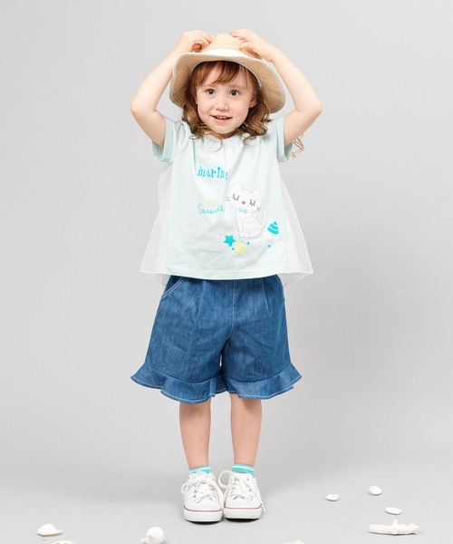KP(ケーピー)の「cocoちゃんアップリケ付き後水玉チュール切替え半袖Tシャツ(100-130cm)(Tシャツ/カットソー・キッズ・ブルー/オートミール・110cm/100cm/120cm/130cm)」の3枚目の写真