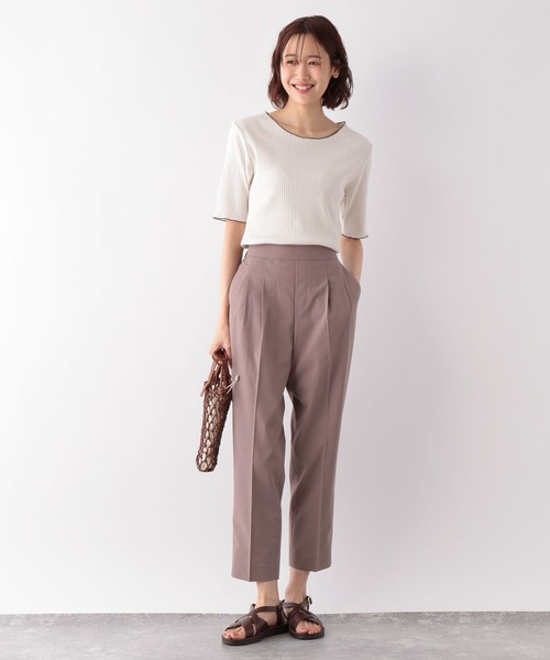 GLOBAL WORK（グローバルワーク）の「配色リブメロープルオーバー5分袖/275523（Tシャツ/カットソー・レディース・アイボリー/スミクロ/イエロー系その他・MEDIUM/LARGE）」の4枚目の写真