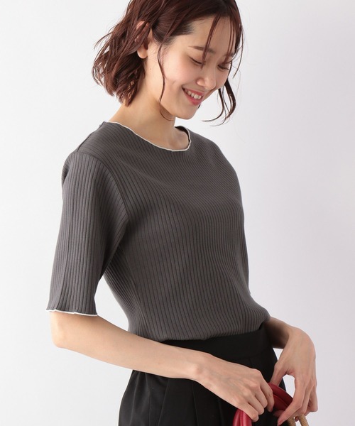 GLOBAL WORK（グローバルワーク）の「配色リブメロープルオーバー5分袖/275523（Tシャツ/カットソー・レディース・アイボリー/スミクロ/イエロー系その他・MEDIUM/LARGE）」の12枚目の写真