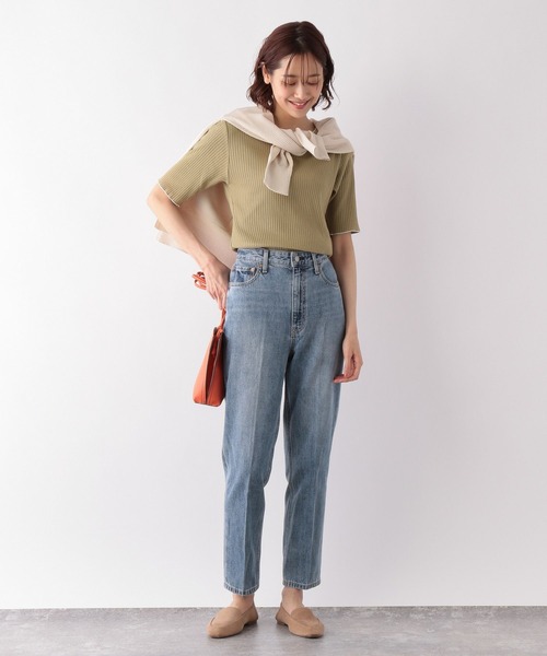 GLOBAL WORK（グローバルワーク）の「配色リブメロープルオーバー5分袖/275523（Tシャツ/カットソー・レディース・アイボリー/スミクロ/イエロー系その他・MEDIUM/LARGE）」の14枚目の写真