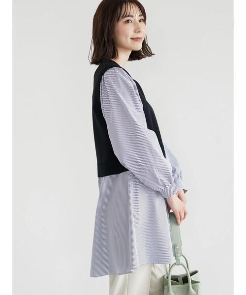 Green Parks(グリーンパークス)の「ニットドッキングペプラムチュニック(Tシャツ/カットソー・レディース・サックスブルー/ダークネイビー/ブルー・FREE)」の6枚目の写真