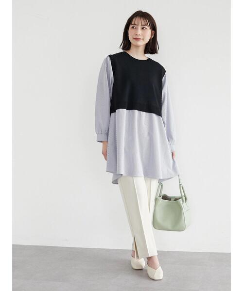 Green Parks(グリーンパークス)の「ニットドッキングペプラムチュニック(Tシャツ/カットソー・レディース・サックスブルー/ダークネイビー/ブルー・FREE)」の7枚目の写真