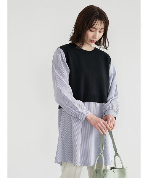 Green Parks(グリーンパークス)の「ニットドッキングペプラムチュニック(Tシャツ/カットソー・レディース・サックスブルー/ダークネイビー/ブルー・FREE)」の10枚目の写真