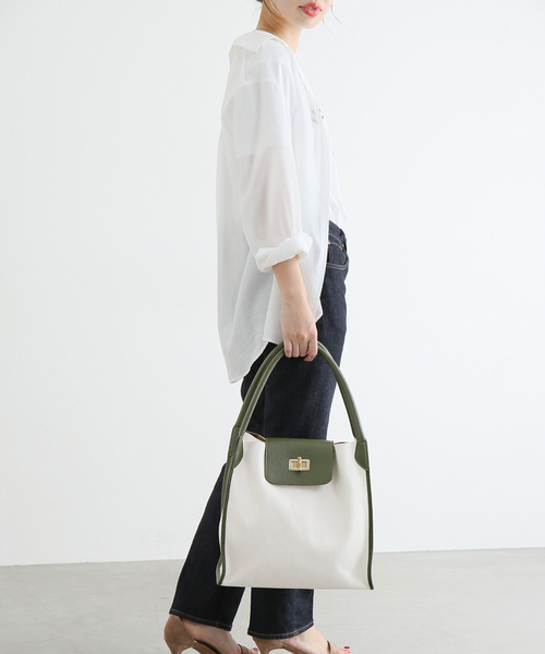 La TOTALITE（ラトータリテ）の「【MILOS/ミロス】キャンバスコンビトートBAG（トートバッグ・レディース・カーキ/ブラウン系その他・FREE）」の3枚目の写真