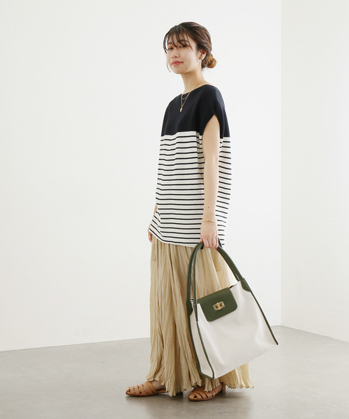 La TOTALITE（ラトータリテ）の「【MILOS/ミロス】キャンバスコンビトートBAG（トートバッグ・レディース・カーキ/ブラウン系その他・FREE）」の5枚目の写真