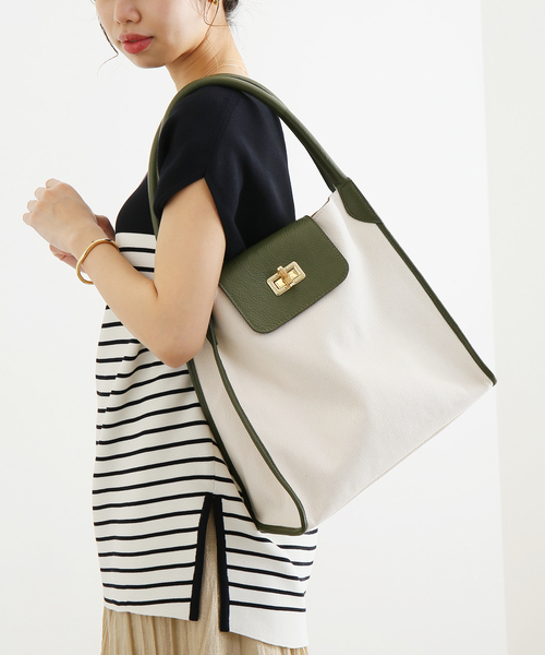La TOTALITE（ラトータリテ）の「【MILOS/ミロス】キャンバスコンビトートBAG（トートバッグ・レディース・カーキ/ブラウン系その他・FREE）」の7枚目の写真