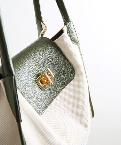 La TOTALITE（ラトータリテ）の「【MILOS/ミロス】キャンバスコンビトートBAG（トートバッグ・レディース・カーキ/ブラウン系その他・FREE）」の8枚目の写真