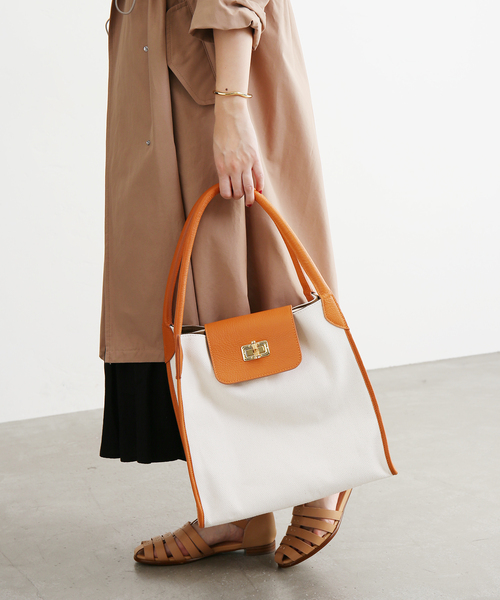 La TOTALITE（ラトータリテ）の「【MILOS/ミロス】キャンバスコンビトートBAG（トートバッグ・レディース・カーキ/ブラウン系その他・FREE）」の13枚目の写真