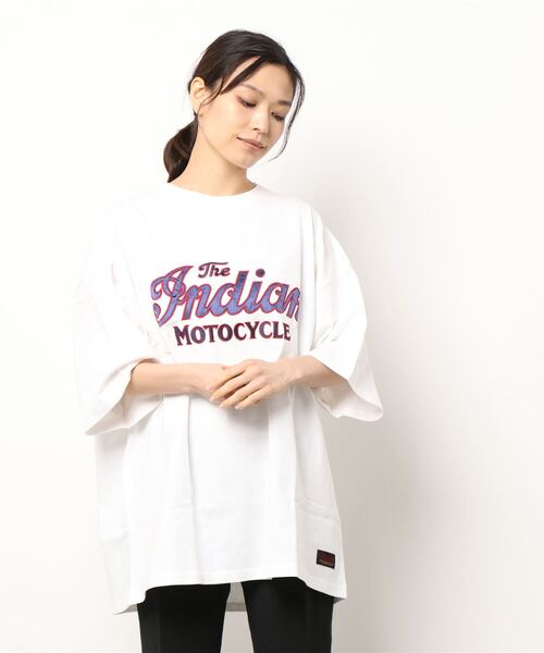 INDIAN(インディアン)の「★Bl★サテンロゴオーバーサイズTシャツ 半袖 / INDIAN(Tシャツ/カットソー・レディース・ホワイト/ブラック/ミント・LARGE/MEDIUM)」の2枚目の写真