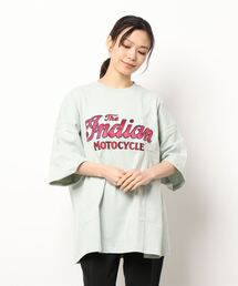★Bl★サテンロゴオーバーサイズTシャツ 半袖 / INDIAN