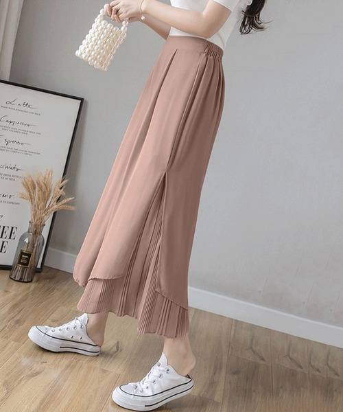 me+em select(ミームセレクト)の「スリットインプリーツシフォンワイドガウチョパンツ(その他パンツ・レディース・ブラック/ブルー/モカ・FREE)」の10枚目の写真