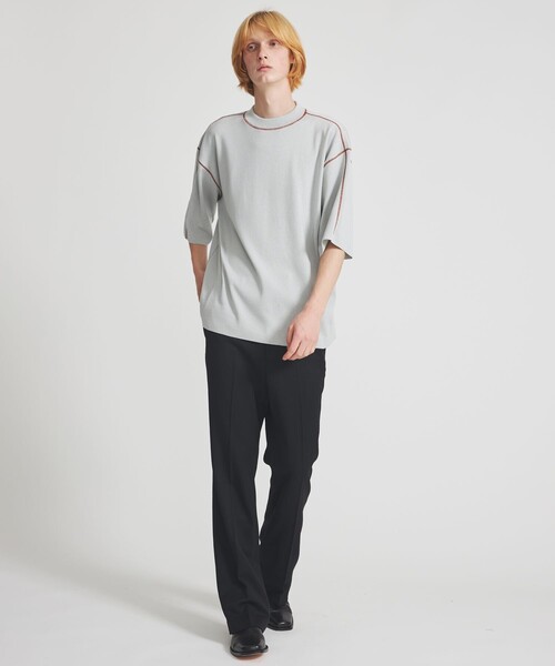 LiNoH（リノー）の「COTTON EMBROIDER CREW NECK S/S KNIT（ニット/セーター・メンズ・ライトグレー/レッド/ブラック/ブルー/グリーン・1/2）」の6枚目の写真