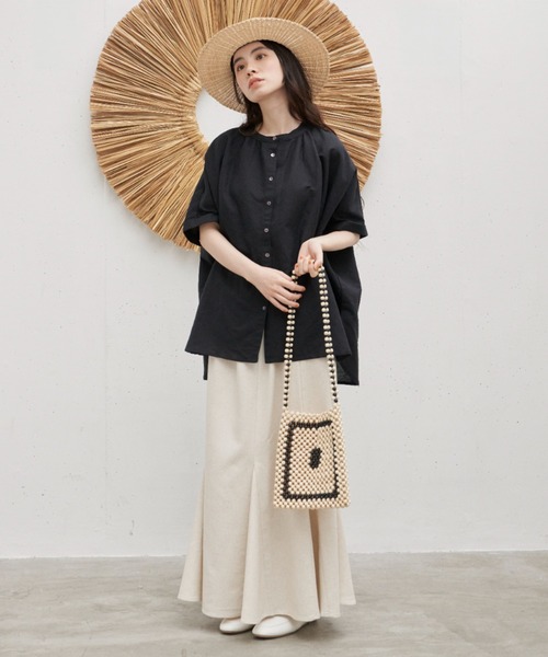 Libra Cue（リブラ キュー）の「”リネンミックスマーメイドフレアロングスカート”　　　　　　　　　タイト過ぎないリラックスした大人のマーメイドシルエット（スカート・レディース・ブラック/アイボリー・FREE）」の6枚目の写真