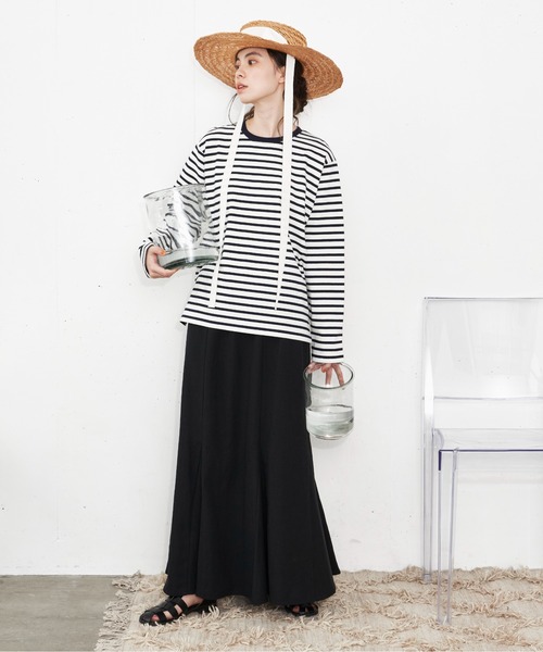 Libra Cue（リブラ キュー）の「”リネンミックスマーメイドフレアロングスカート”　　　　　　　　　タイト過ぎないリラックスした大人のマーメイドシルエット（スカート・レディース・ブラック/アイボリー・FREE）」の13枚目の写真