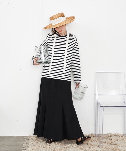 Libra Cue（リブラ キュー）の「”リネンミックスマーメイドフレアロングスカート”　　　　　　　　　タイト過ぎないリラックスした大人のマーメイドシルエット（スカート・レディース・ブラック/アイボリー・FREE）」の22枚目の写真