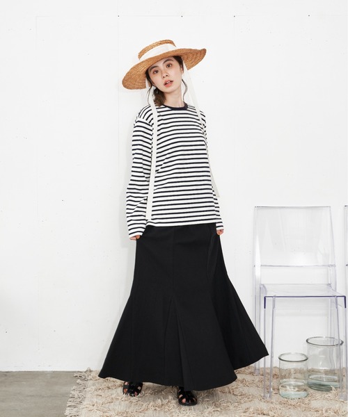 Libra Cue（リブラ キュー）の「”リネンミックスマーメイドフレアロングスカート”　　　　　　　　　タイト過ぎないリラックスした大人のマーメイドシルエット（スカート・レディース・ブラック/アイボリー・FREE）」の4枚目の写真