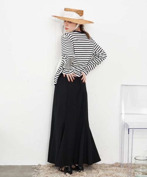 Libra Cue（リブラ キュー）の「”リネンミックスマーメイドフレアロングスカート”　　　　　　　　　タイト過ぎないリラックスした大人のマーメイドシルエット（スカート・レディース・ブラック/アイボリー・FREE）」の16枚目の写真