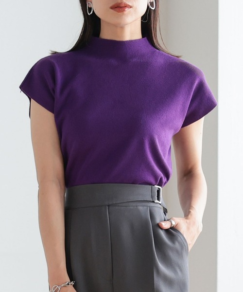 KOBE LETTUCE（コウベレタス）の「モックネックニットトップス（ニット/セーター・レディース・レッド/グレー/ブラック/グレイッシュベージュ/グリーン/パープル・FREE）」の6枚目の写真