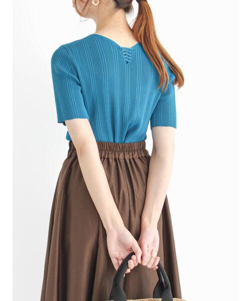 Te chichi（テチチ）の「前後2wayレースアップリブニット（ニット/セーター・レディース・ブラック/モカ/オフホワイト/ブルー・ﾌﾘ-）」の5枚目の写真