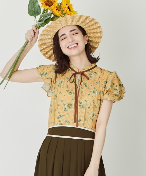 axes femme(アクシーズファム)の「向日葵柄シアーブラウス(シャツ/ブラウス・レディース・キナリ/イエロー/ブラウン・FREE)」の3枚目の写真