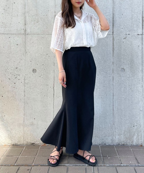 apres jour mignon(アプレジュールミニョン)の「幾何学柄レース開襟シャツ【ZOZOTOWN限定アイテム】(シャツ/ブラウス・レディース・ブラック/ダークブラウン/オフホワイト・X-LARGE/フリー)」の7枚目の写真