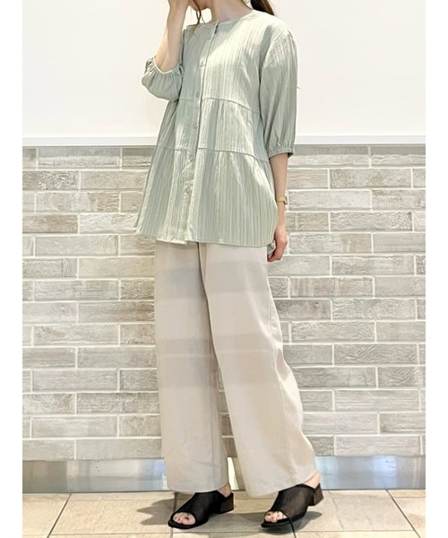 Lugnoncure（ルノンキュール）の「楊柳ティアードブラウス（シャツ/ブラウス・レディース・グリーン/チャコール/キナリ・ﾌﾘ-）」の5枚目の写真