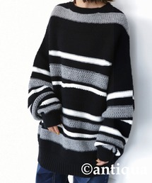 レトロ配色デザインニットトップス
