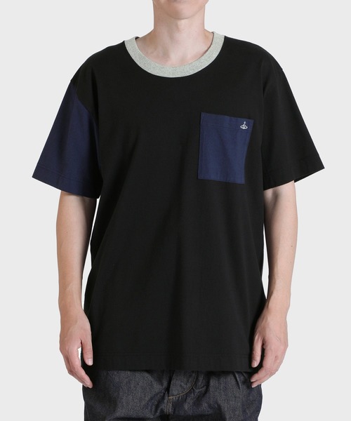 【限定】ワンポイントORB ポケットTシャツ【229056 5102】 バンザイコシフリ ヴィヴィアンウエストウッド Tシャツ ネイビー 48サイズ プリント オーブ刺繍 Tシャツ/カットソー(半袖/袖なし)