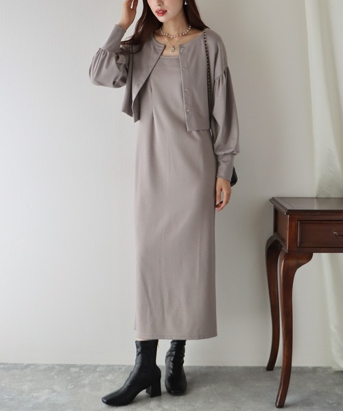 BLUEEAST(ブルーイースト)の「ポンチカーディガンセットキャミワンピース(ワンピース・レディース・ブラック/ブラウン/ベージュ/ブルー・MEDIUM)」の4枚目の写真