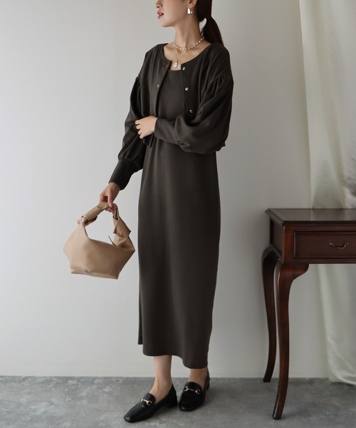 BLUEEAST(ブルーイースト)の「ポンチカーディガンセットキャミワンピース(ワンピース・レディース・ブラック/ブラウン/ベージュ/ブルー・MEDIUM)」の7枚目の写真