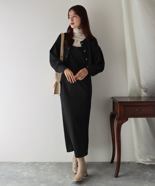 BLUEEAST(ブルーイースト)の「ポンチカーディガンセットキャミワンピース(ワンピース・レディース・ブラック/ブラウン/ベージュ/ブルー・MEDIUM)」の13枚目の写真